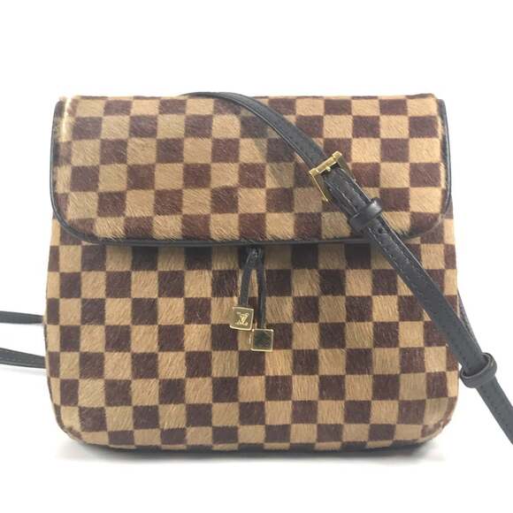 LOUIS VUITTON Authentic Brown Damier Leather Pochette Shoulder Bag
